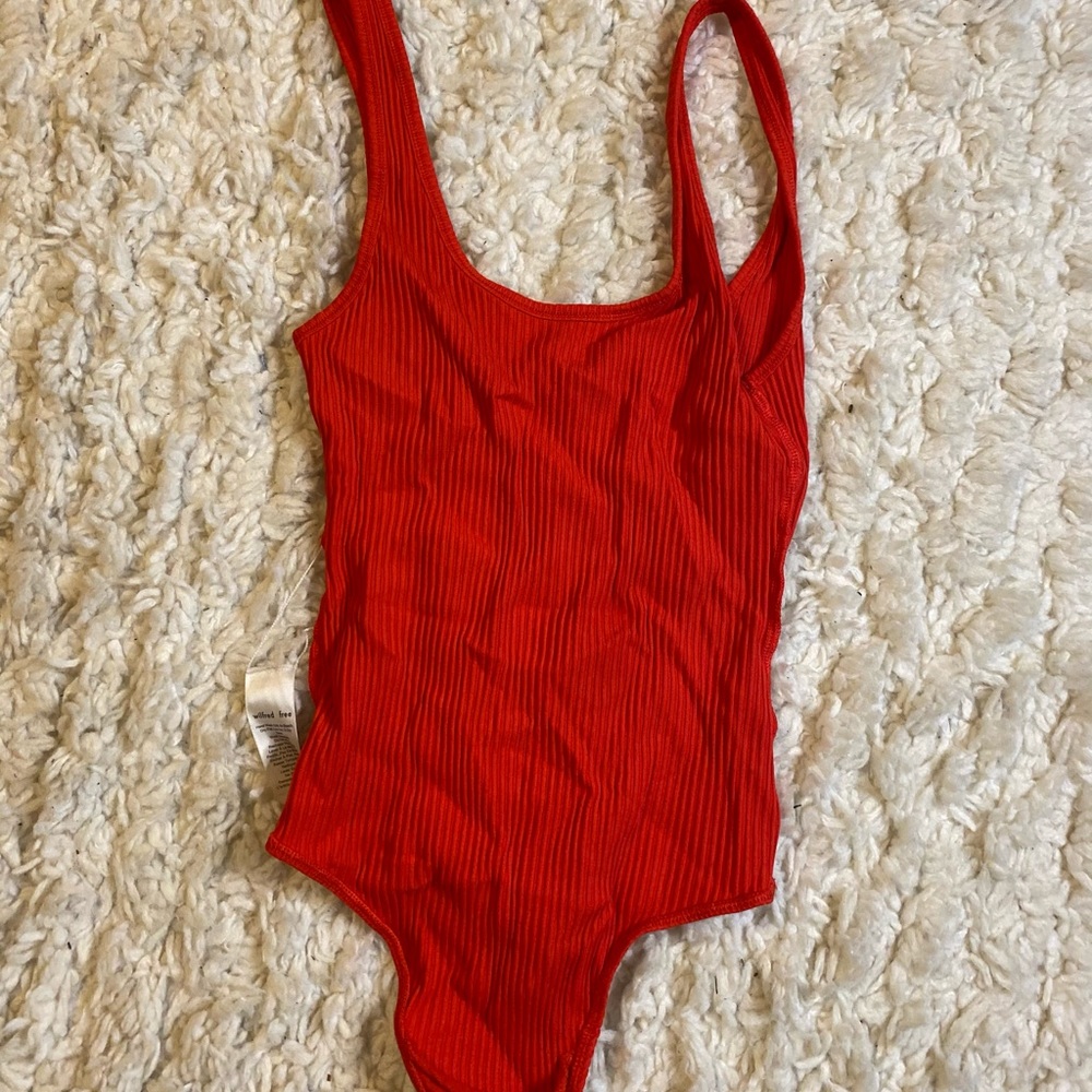 Red ribbed body suit
